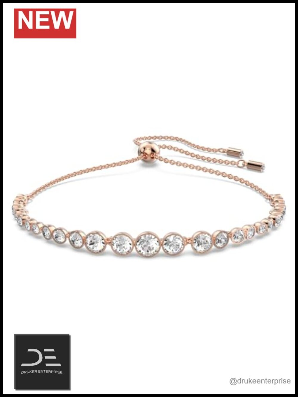 Swarovski Emily Tennis Bracelet Cuff Rose Gold Clear Crystals Adjustable Fine